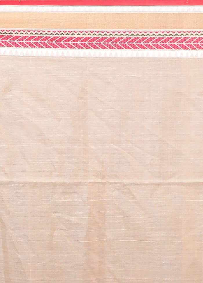 Cream Tussar Silk Saree With Blouse Piece - Image 5