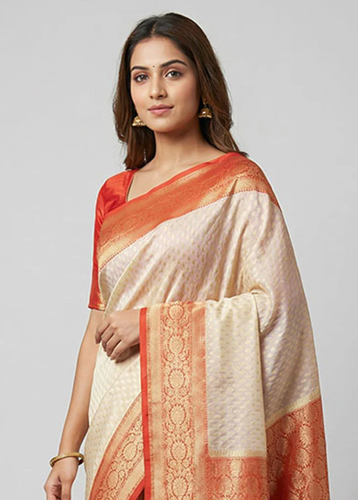 Cream Uppada Silk Saree With Blouse Piece - Image 2