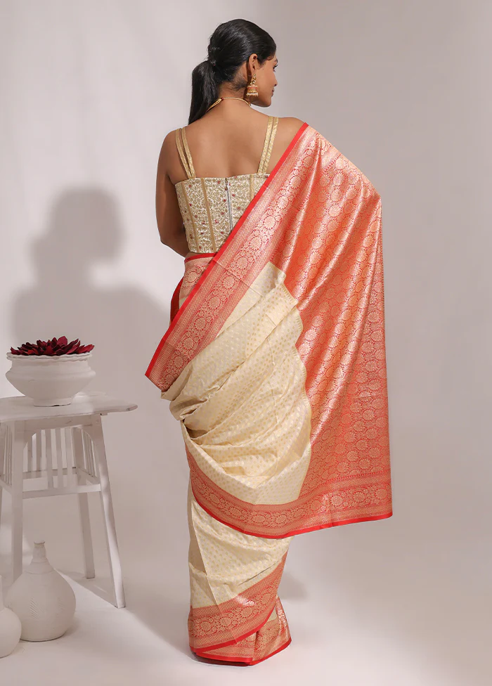 Cream Uppada Silk Saree With Blouse Piece - Image 3