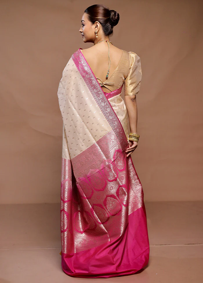Cream Uppada Silk Saree With Blouse Piece - Image 3