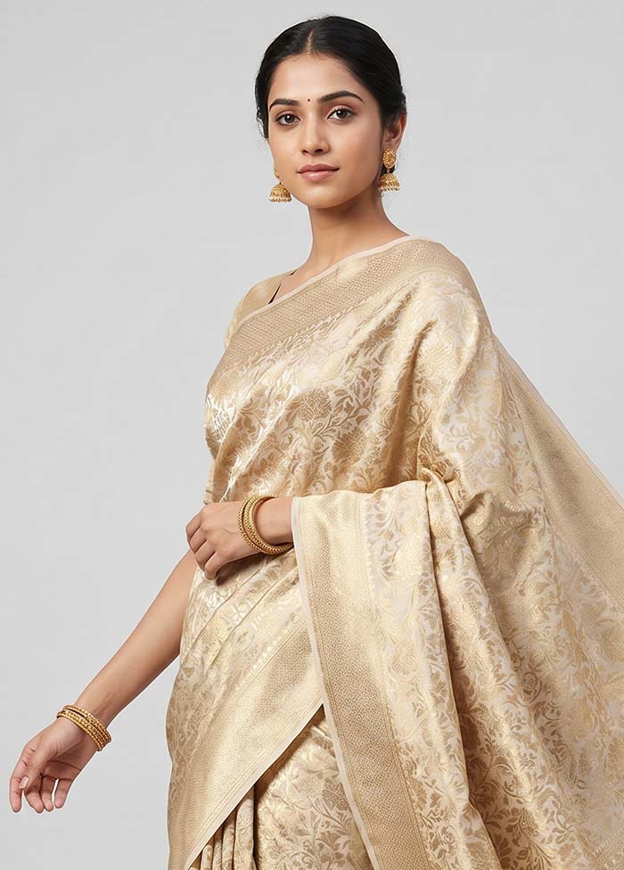 Cream Uppada Silk Saree With Blouse Piece - Image 2