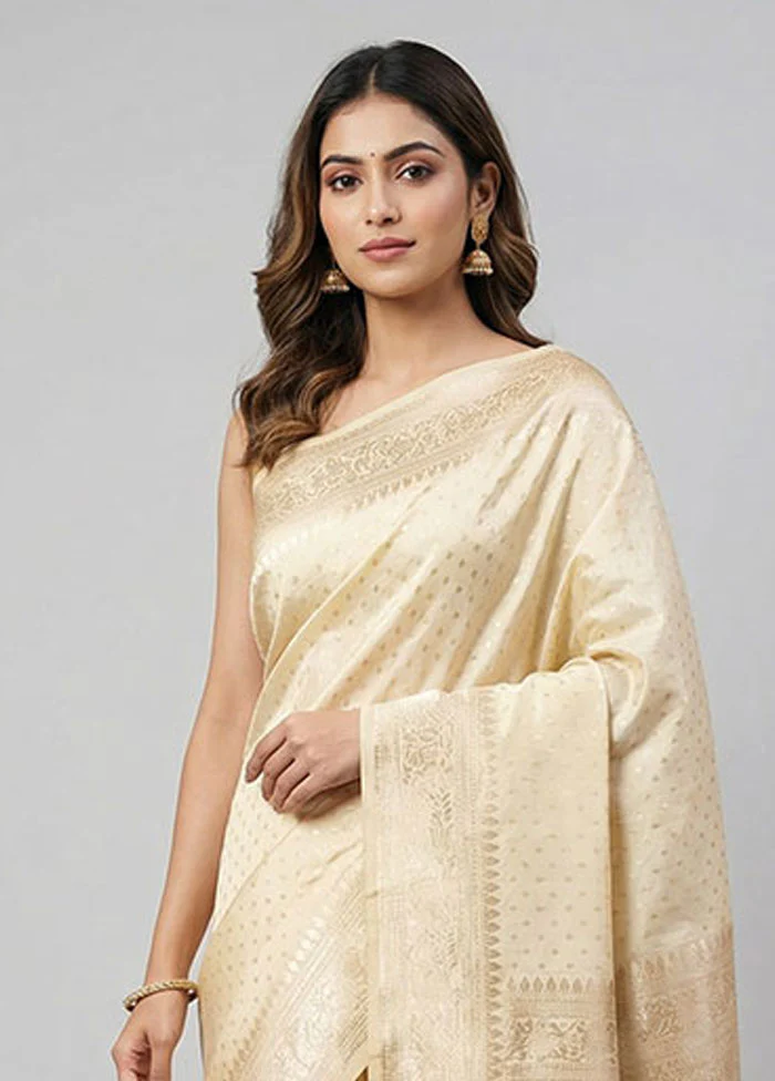 Cream Uppada Silk Saree With Blouse Piece - Image 2