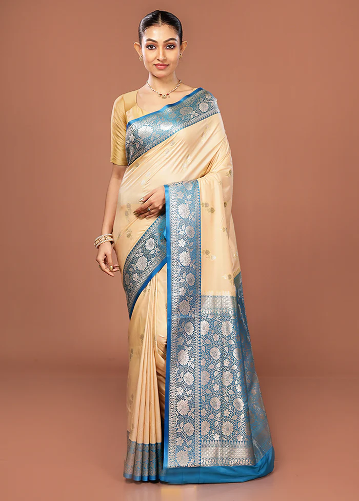 Cream Uppada Silk Saree With Blouse Piece - Image 2