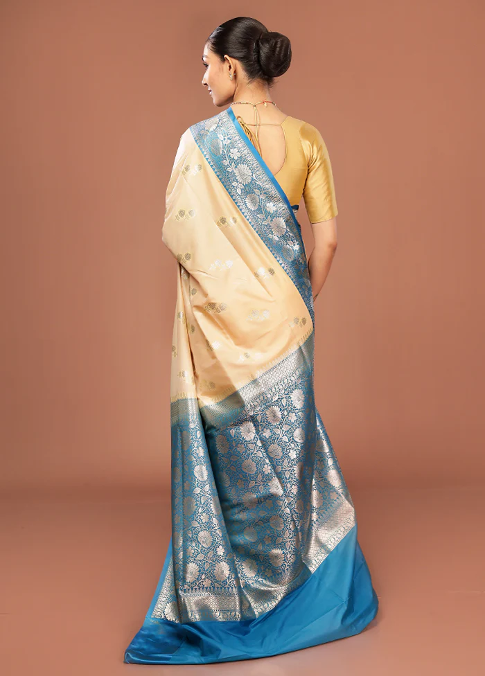 Cream Uppada Silk Saree With Blouse Piece - Image 3