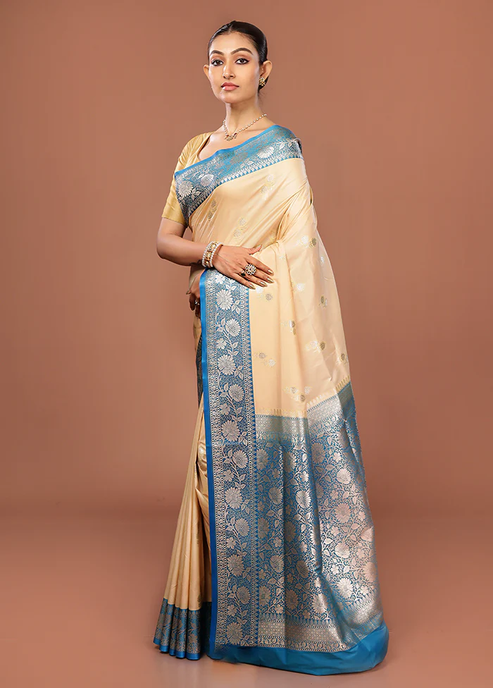 Cream Uppada Silk Saree With Blouse Piece - Image 4