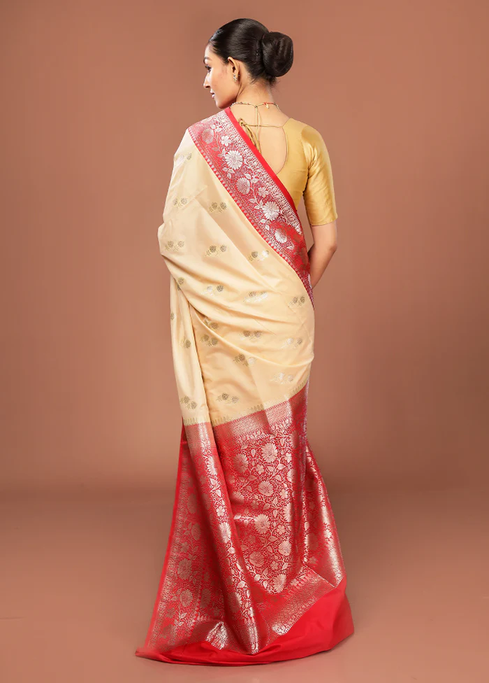 Cream Uppada Silk Saree With Blouse Piece - Image 3
