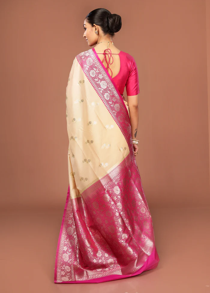 Cream Uppada Silk Saree With Blouse Piece - Image 3
