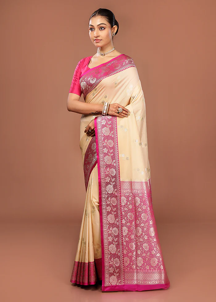 Cream Uppada Silk Saree With Blouse Piece - Image 4