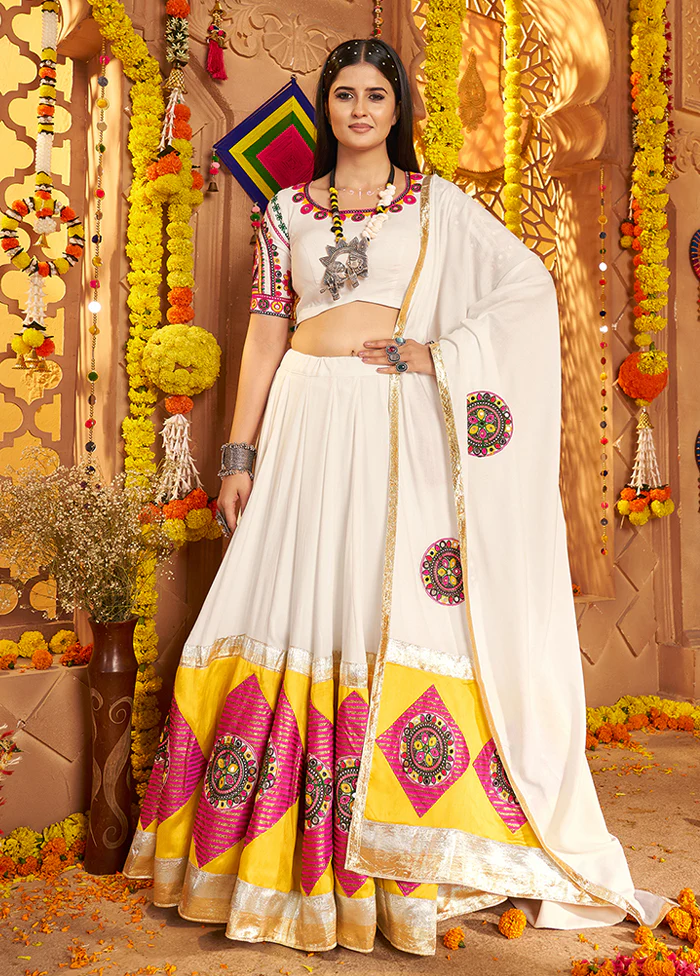 Cream Viscose Dupatta Lehenga Set