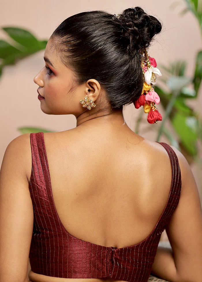 Dark Maroon Dupion Silk Designer Blouse - Image 2