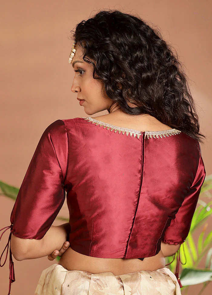 Dark Maroon Silk Designer Blouse - Image 2