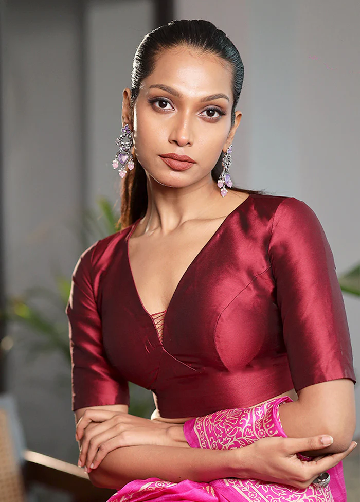 Dark Maroon Silk Designer Blouse - Image 3