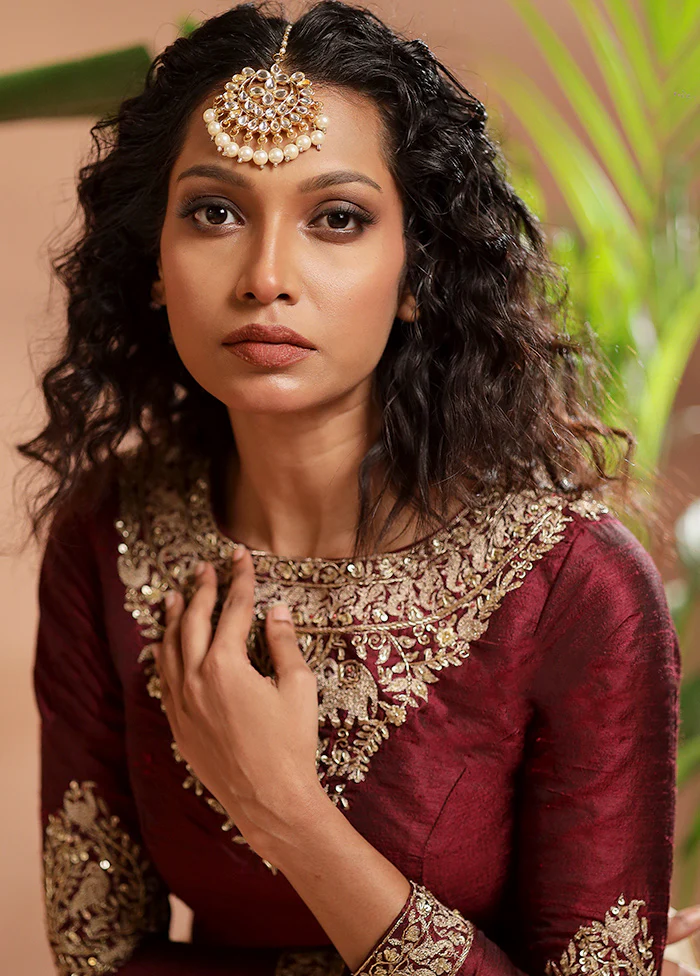 Dark Maroon Silk Designer Blouse - Image 3