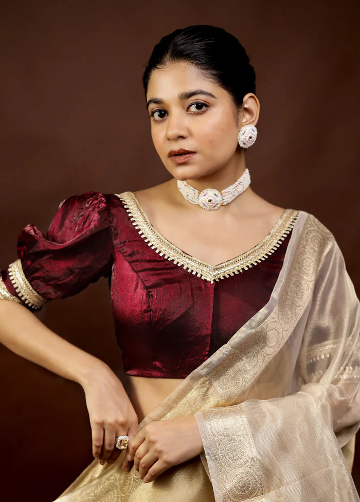 Dark Maroon Tissue Designer Blouse