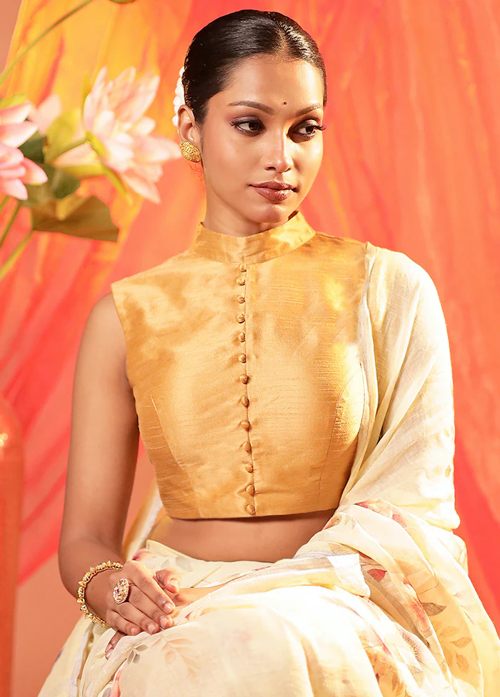 Gold Collar Neck Designer Blouse - Image 3
