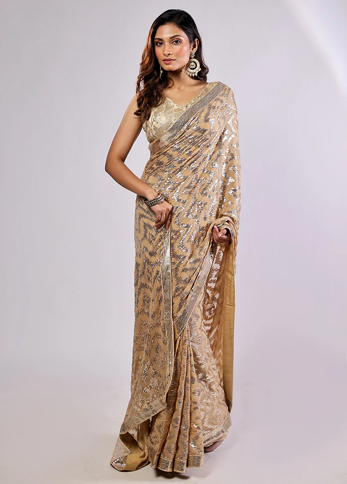 Gold Georgette Saree With Blouse Piece