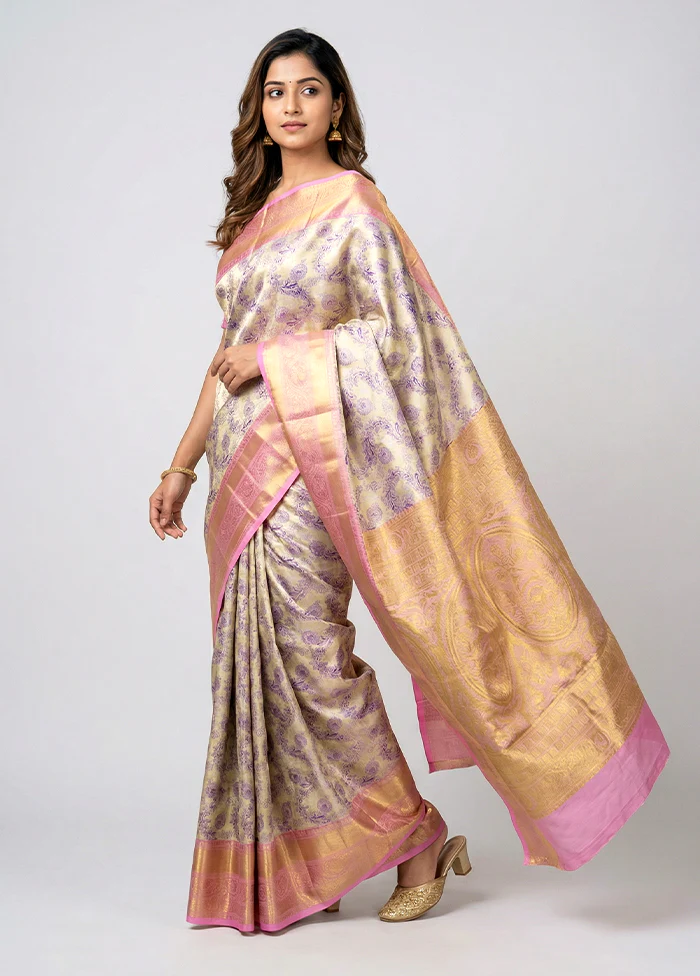 Gold Handloom Kanchipuram Pure Silk Saree With Blouse Piece