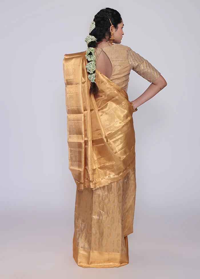 Golden Handloom Kanchipuram Pure Silk Saree With Blouse Piece - Image 3