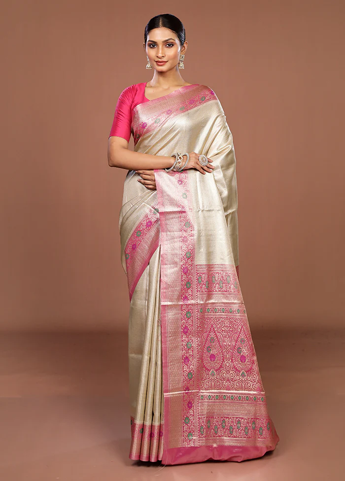 Gold Handloom Kanjivaram Pure Silk Saree With Blouse Piece - Image 2