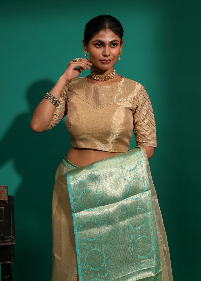 Gold High Neck Designer Blouse - Image 3