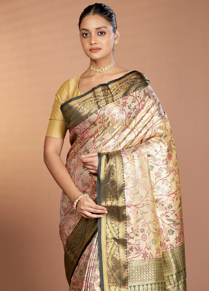 Gold Kanjivaram Silk Saree With Blouse Piece