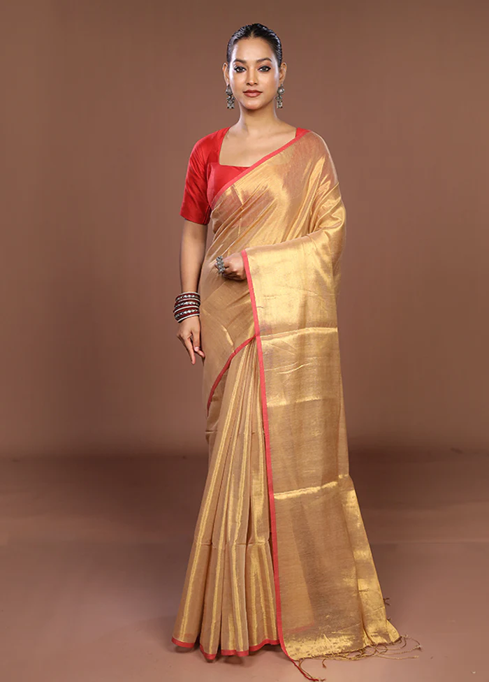 Gold Matka Silk Saree With Blouse Piece - Image 2