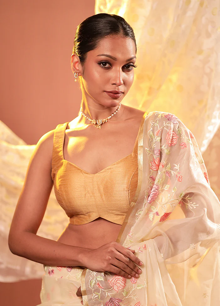 Gold Pentagon Neck Designer Blouse