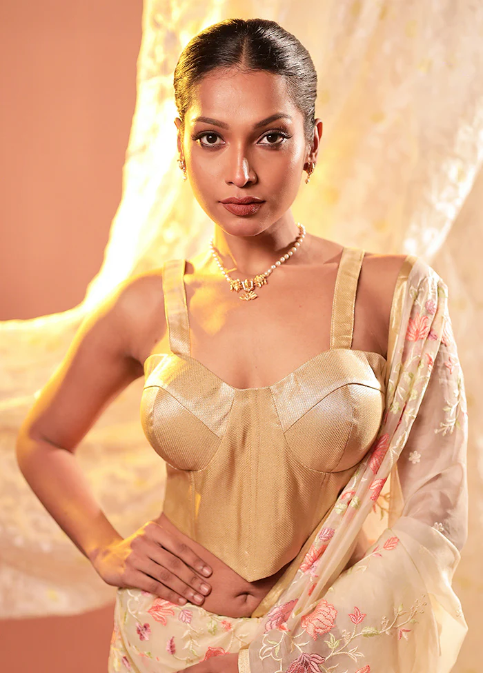 Gold Sweetheart Neck Designer Blouse - Image 3