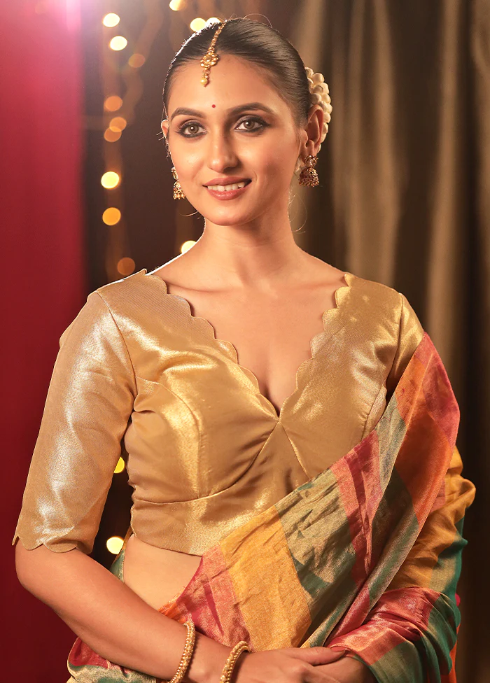 Gold Tissue Designer Blouse - Image 3