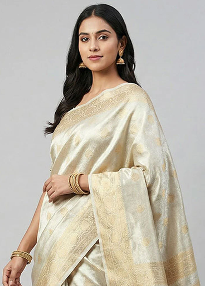 Gold Tissue Silk Saree With Blouse Piece - Image 2
