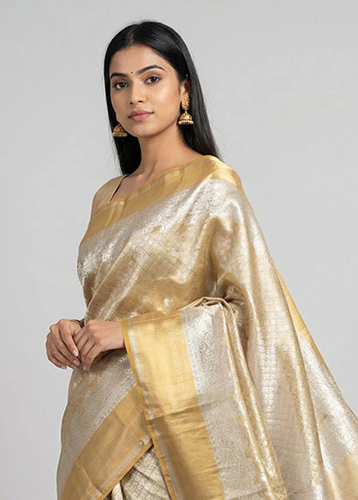 Gold Tissue Silk Saree With Blouse Piece - Image 2