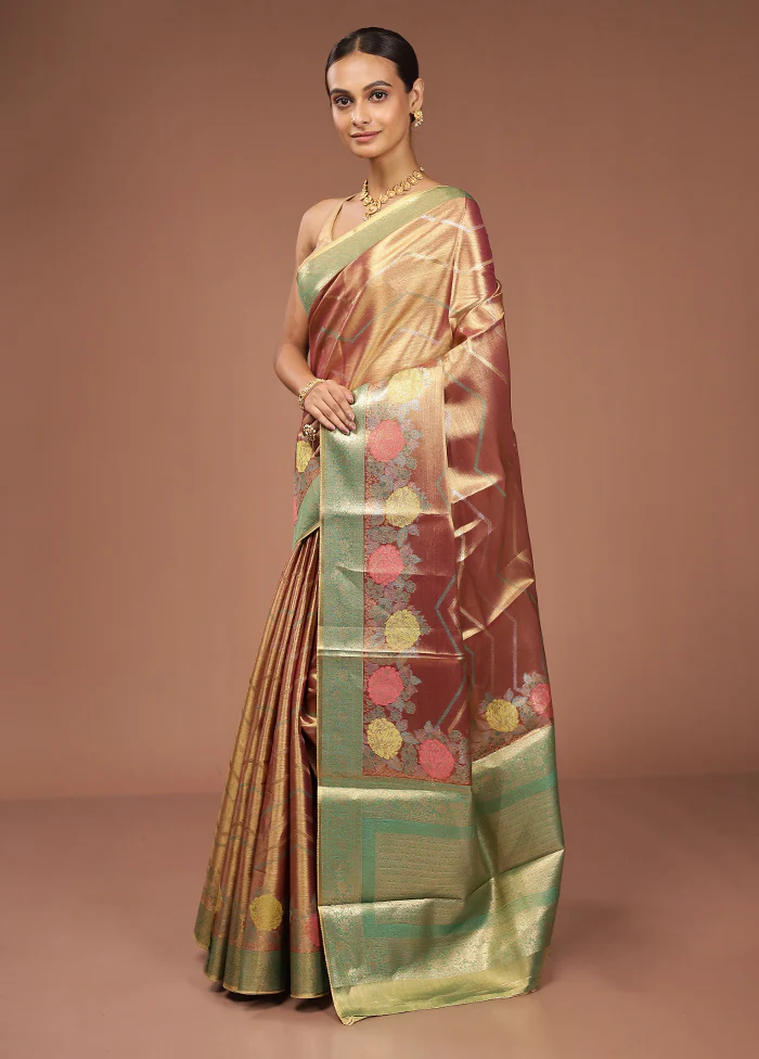 Gold Tissue Silk Saree With Blouse Piece - Image 4