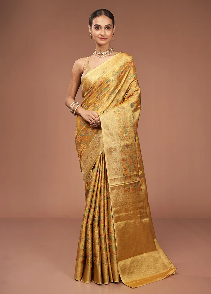 Gold Tissue Silk Saree With Blouse Piece - Image 2
