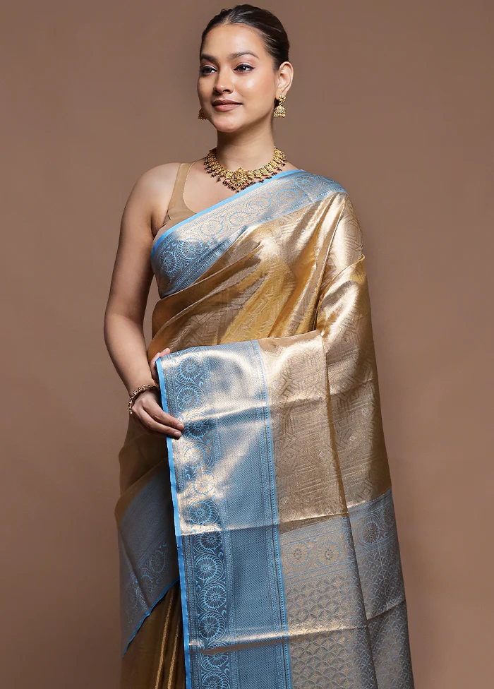 Gold Tissue Silk Saree With Blouse Piece - Image 2