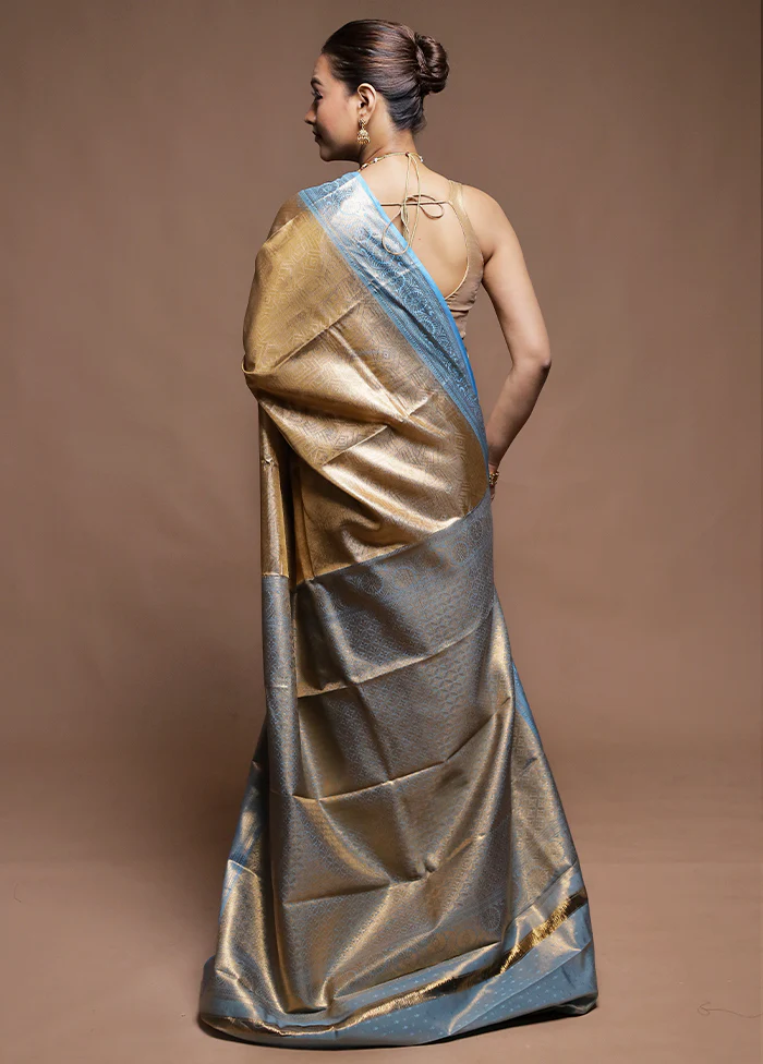Gold Tissue Silk Saree With Blouse Piece - Image 3