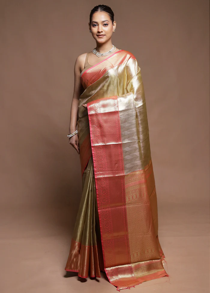 Gold Tissue Silk Saree With Blouse Piece
