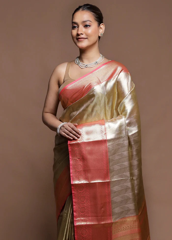 Gold Tissue Silk Saree With Blouse Piece - Image 2
