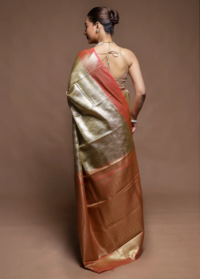 Gold Tissue Silk Saree With Blouse Piece - Image 3