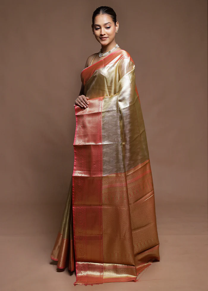 Gold Tissue Silk Saree With Blouse Piece - Image 4