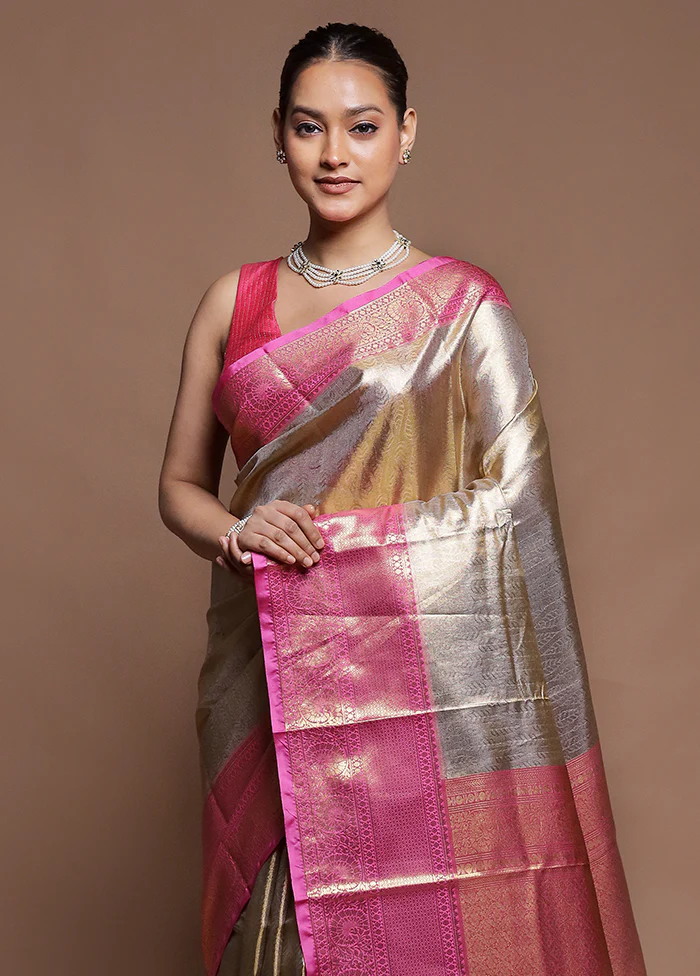 Gold Tissue Silk Saree With Blouse Piece - Image 2