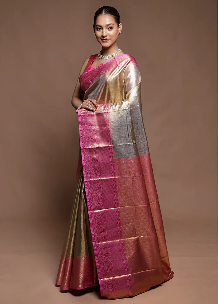 Gold Tissue Silk Saree With Blouse Piece - Image 4