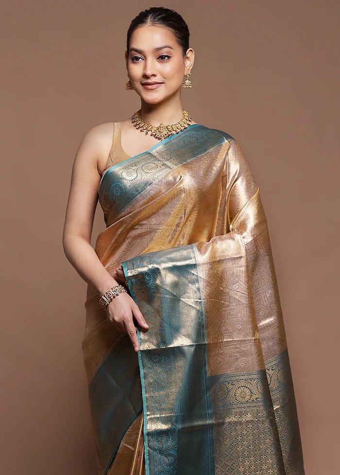 Gold Tissue Silk Saree With Blouse Piece - Image 2