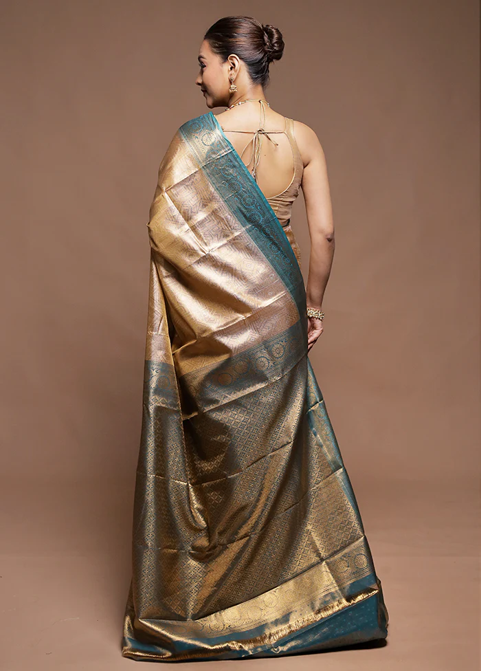 Gold Tissue Silk Saree With Blouse Piece - Image 3