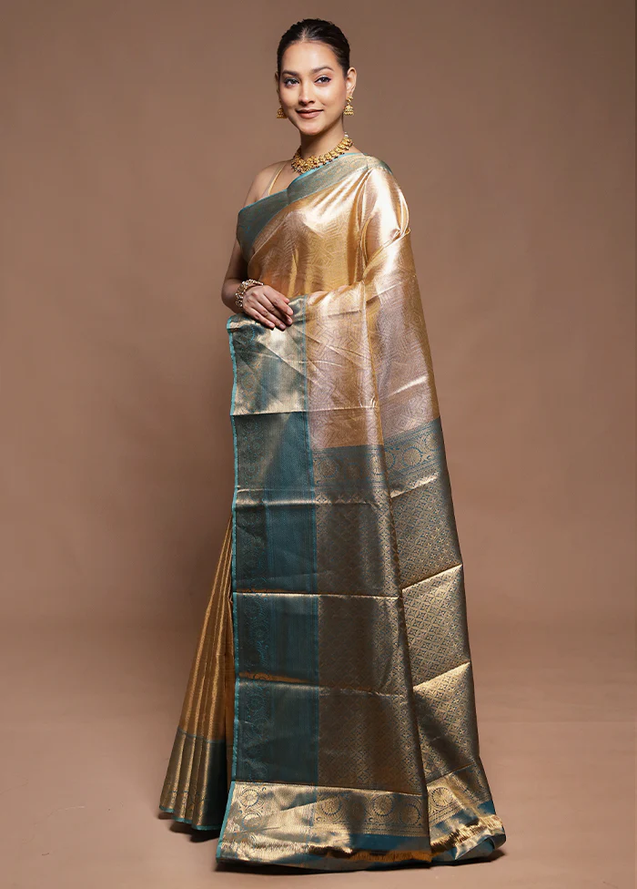 Gold Tissue Silk Saree With Blouse Piece - Image 4
