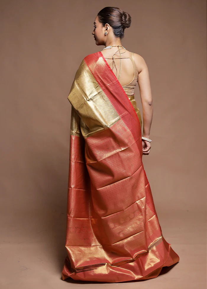 Gold Tissue Silk Saree With Blouse Piece - Image 3