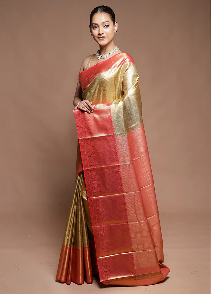Gold Tissue Silk Saree With Blouse Piece - Image 4