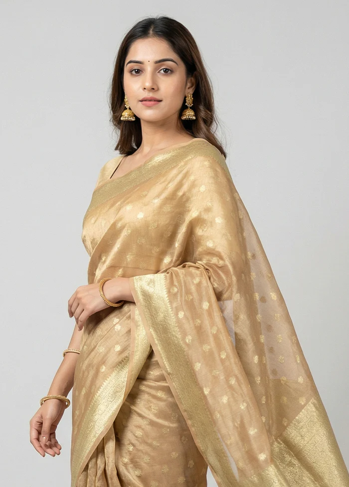Gold Tissue Silk Saree With Blouse Piece - Image 2