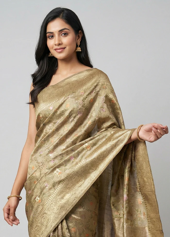 Gold Tissue Silk Saree With Blouse Piece - Image 2
