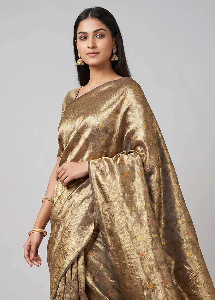 Gold Tissue Silk Saree With Blouse Piece - Image 2