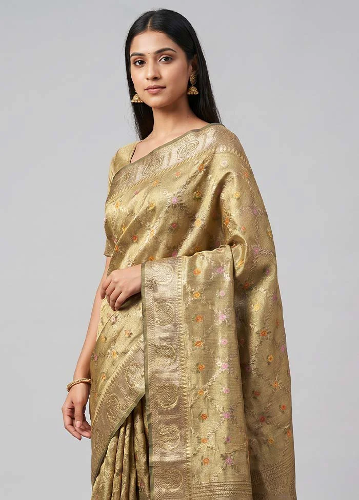 Gold Tissue Silk Saree With Blouse Piece - Image 2